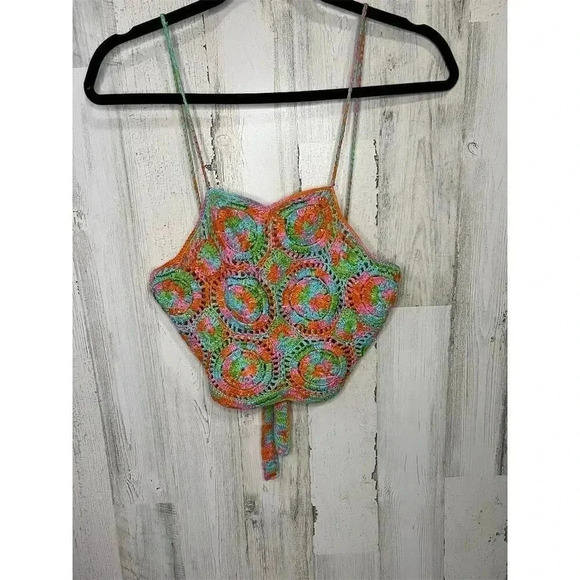 Handmade Crochet Floral Tunic Camisole Multicolor by Brenda Thomson Size M - Picture 2 of 7